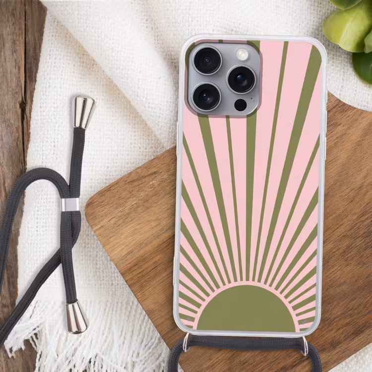 Abstract - Stralen - Grafisch - Roze - Groen Hoesje iPhone 16 Pro Max met koord klein -sfeer4