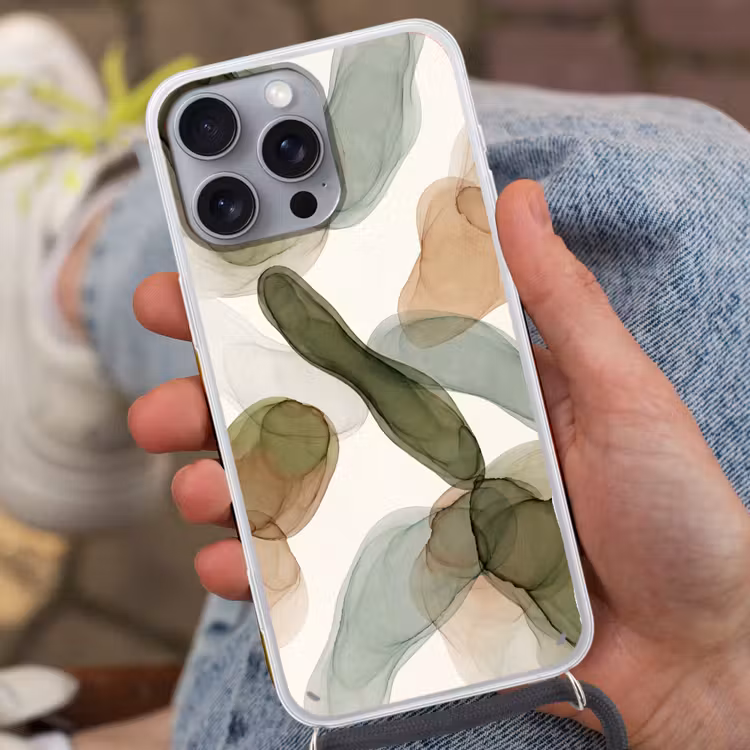 Abstract - Vormen - Modern - Kunst - Groen - Bruin Hoesje iPhone 16 Pro Max met koord klein -sfeer3