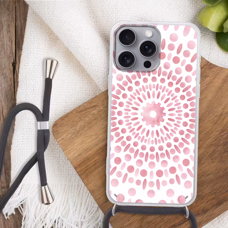 Abstract - Vormen - Patroon - Aquarel - Roze Hoesje iPhone 16 Pro Max met koord klein -sfeer4