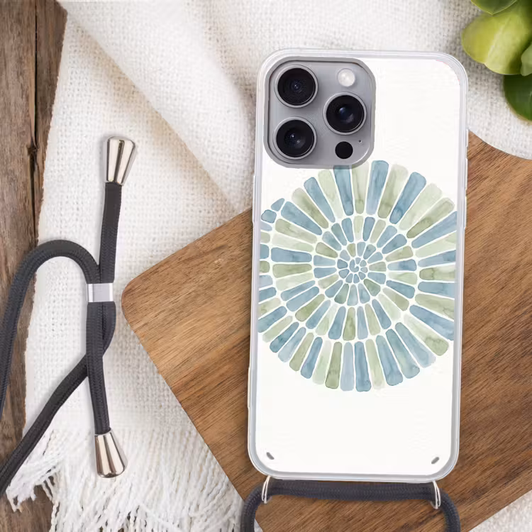 Abstract - Spiraal - Patroon - Modern - Blauw-Groen Hoesje iPhone 16 Pro Max met koord klein -sfeer4