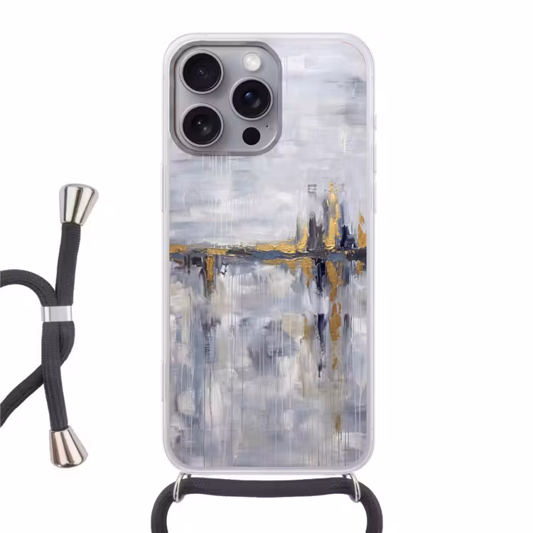 Abstract - Structuur - Goud - Grijs - Modern Hoesje iPhone 16 Pro Max met koord klein -3d