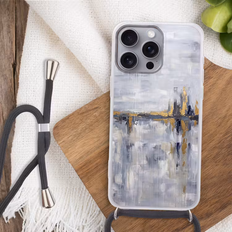 Abstract - Structuur - Goud - Grijs - Modern Hoesje iPhone 16 Pro Max met koord klein -sfeer4