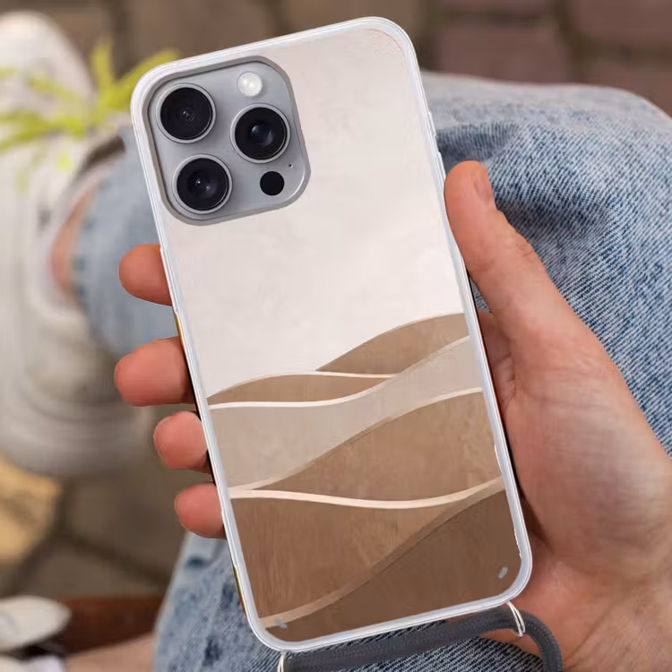 Abstract - Golven - Modern - Beige Hoesje iPhone 16 Pro Max met koord klein -sfeer3