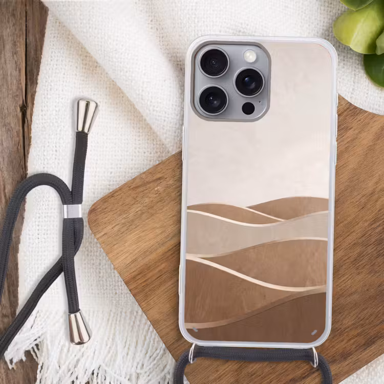 Abstract - Golven - Modern - Beige Hoesje iPhone 16 Pro Max met koord klein -sfeer4