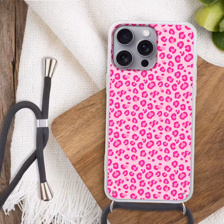 Dierenprint - Patroon - Abstract - Modern - Roze Hoesje iPhone 16 Pro Max met koord klein -sfeer4