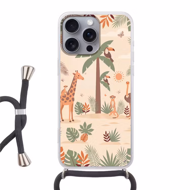 Dieren - Tropisch - Safari - Kleurrijk Hoesje iPhone 16 Pro Max met koord klein -3d