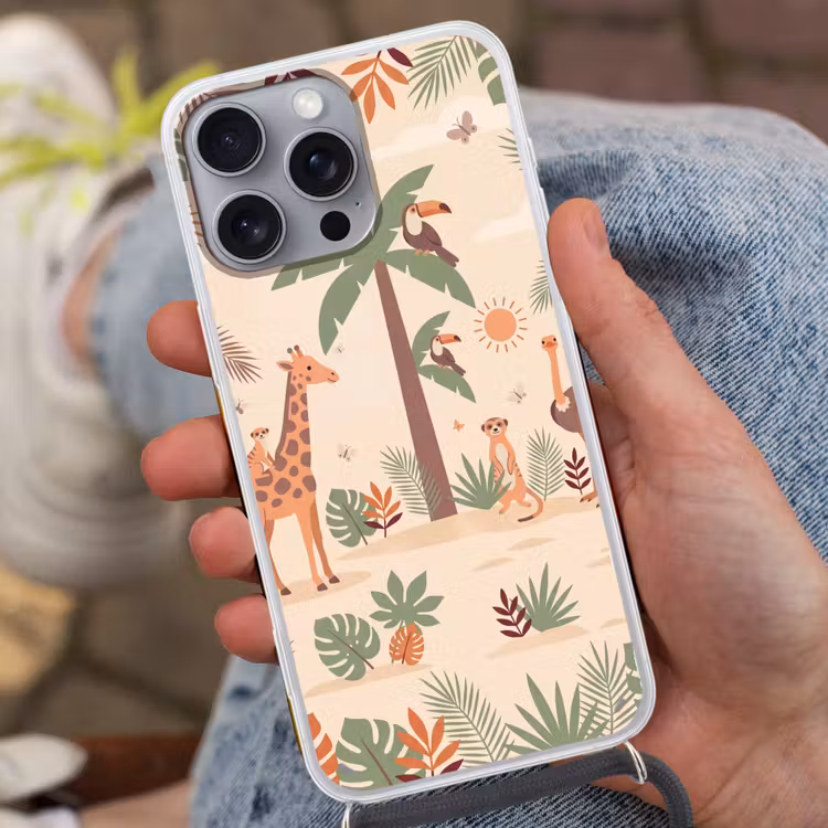 Dieren - Tropisch - Safari - Kleurrijk Hoesje iPhone 16 Pro Max met koord klein -sfeer3