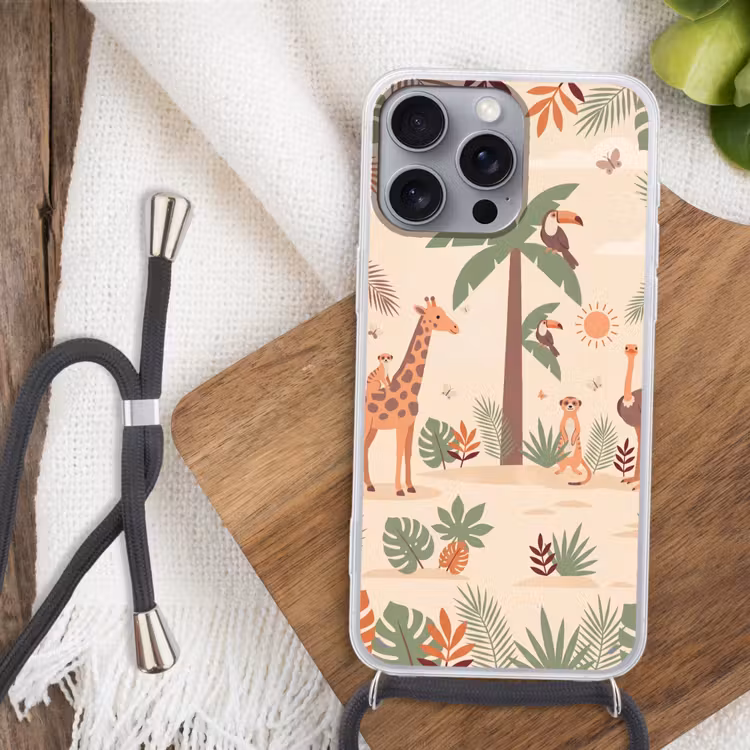Dieren - Tropisch - Safari - Kleurrijk Hoesje iPhone 16 Pro Max met koord klein -sfeer4