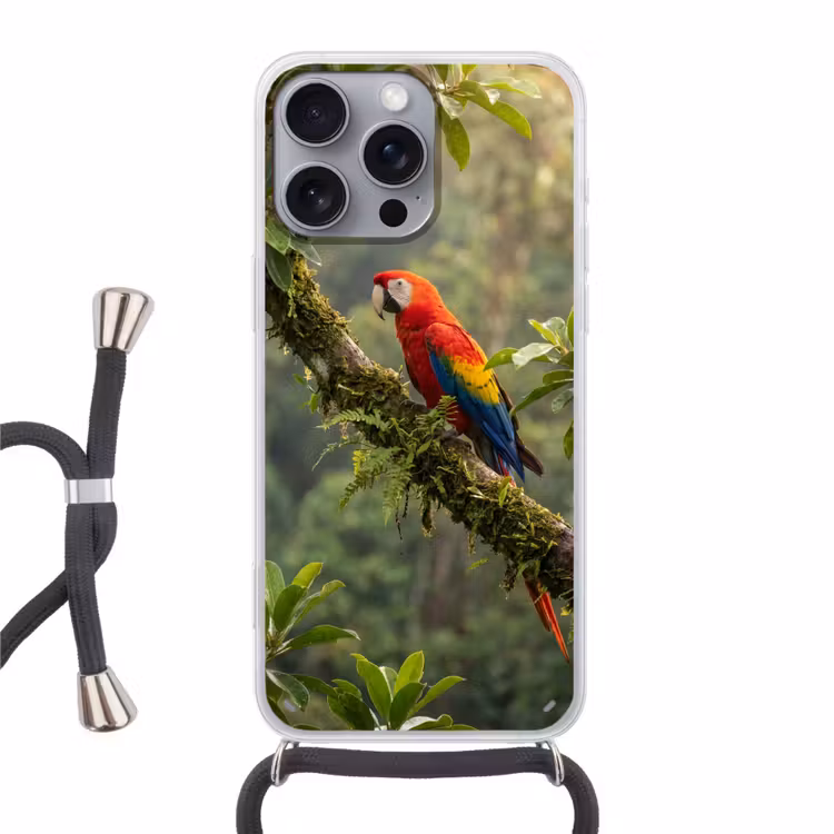 Ara - Jungle - Rood Hoesje iPhone 16 Pro Max met koord klein -3d