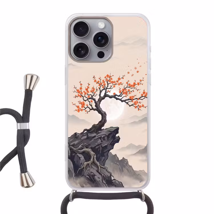 Aziatisch - Bloesem - Rood Hoesje iPhone 16 Pro Max met koord klein -3d