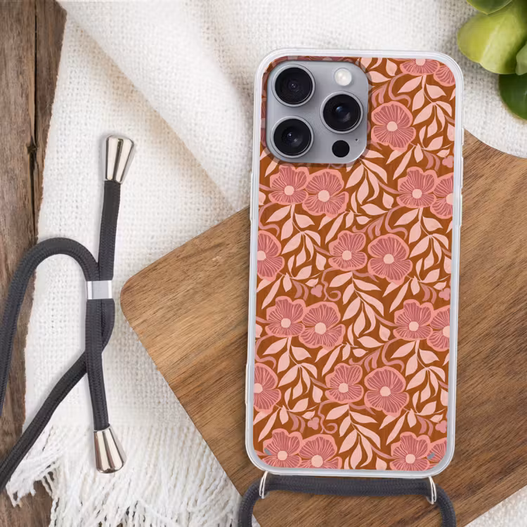 Sfeer - Bloemen - Roze Hoesje iPhone 16 Pro Max met koord klein 804 -sfeer4