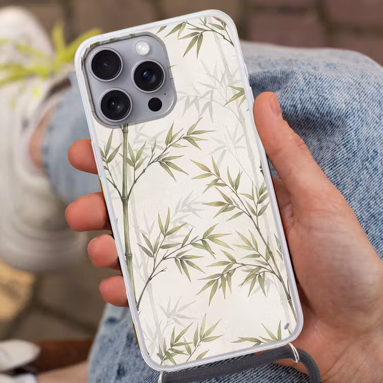 Bamboe - Bladeren - Natuur - Aquarel - Groen Hoesje iPhone 16 Pro Max met koord klein -sfeer3