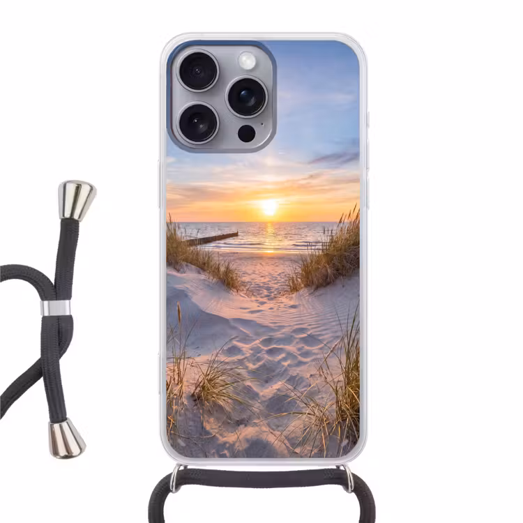 Strand - Zonsondergang - Natuur - Landschap Hoesje iPhone 16 Pro Max met koord klein -3d