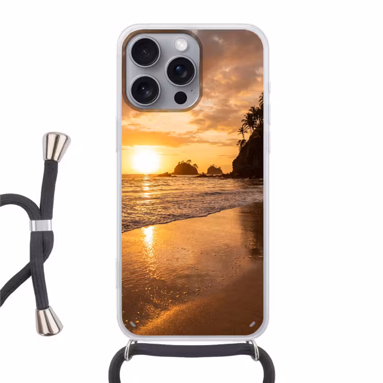 Strand - Zonsondergang - Natuur - Tropisch - Oranje Hoesje iPhone 16 Pro Max met koord klein -3d