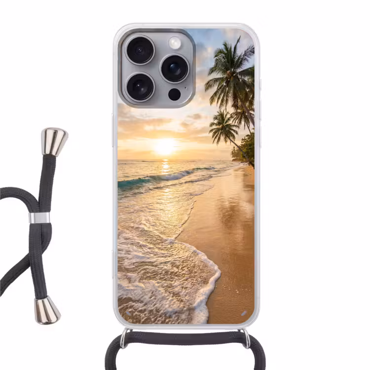 Strand - Zonsondergang - Tropisch - Natuur - Goud Hoesje iPhone 16 Pro Max met koord klein -3d