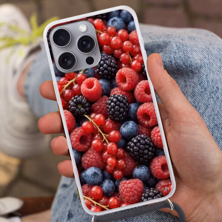 Bessen - Mix - Vers - Eten - Kleurrijk Hoesje iPhone 16 Pro Max met koord klein -sfeer3