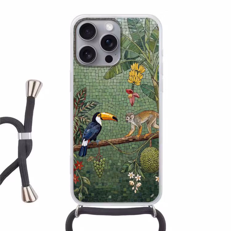 Vogel - Dier - Jungle - Mozaïek - Natuur Hoesje iPhone 16 Pro Max met koord klein -3d