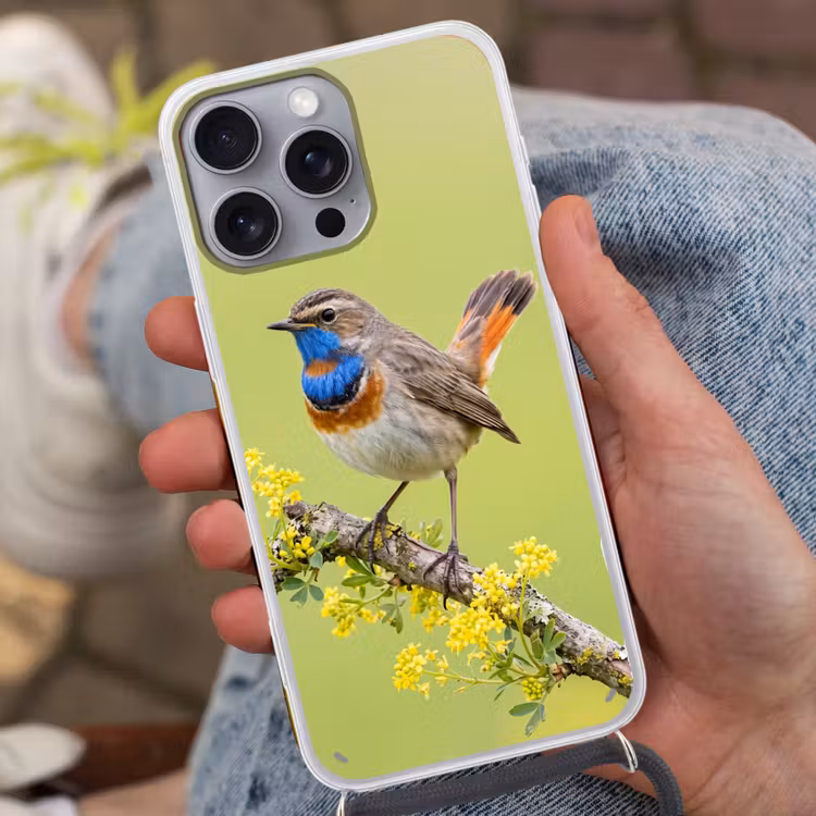 Vogel - Tak - Natuur - Kleurrijk Hoesje iPhone 16 Pro Max met koord klein -sfeer3