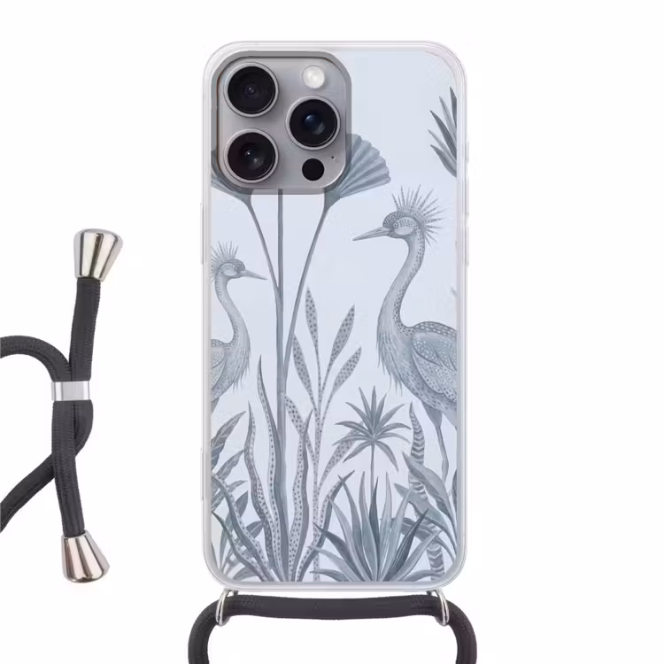 Vogel - Tropisch - Illustratie - Blauwgrijs - Natuur Hoesje iPhone 16 Pro Max met koord klein -3d