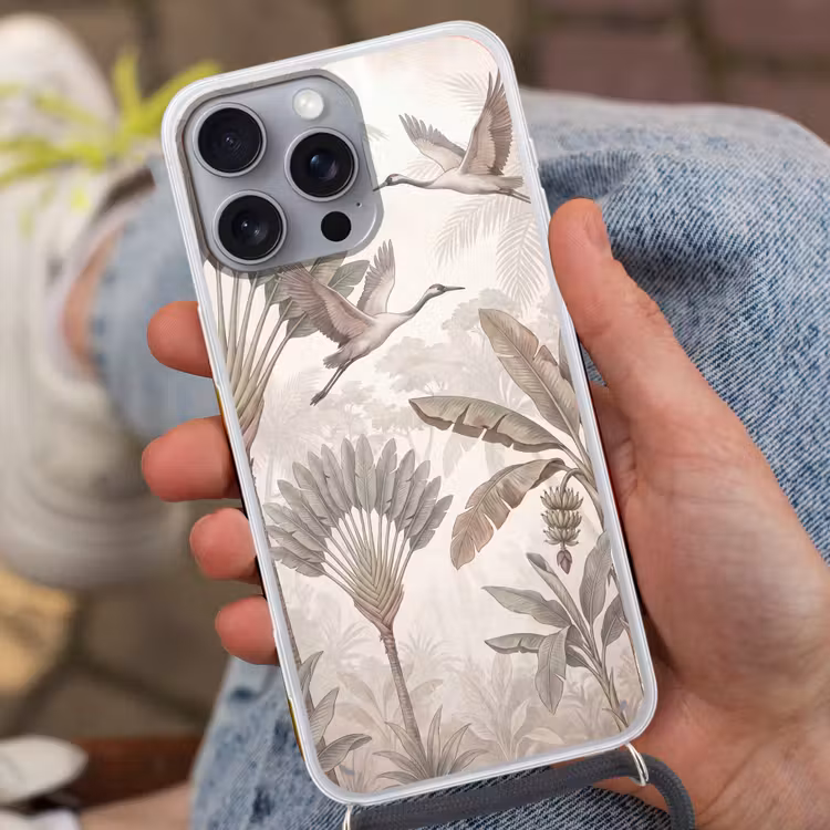 Vogel - Tropisch - Jungle - Natuur - Beige Hoesje iPhone 16 Pro Max met koord klein -sfeer3