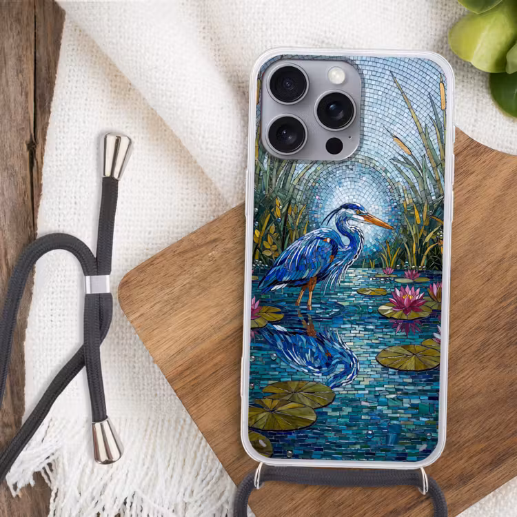 Vogel - Water - Natuur - Abstract - Blauw Hoesje iPhone 16 Pro Max met koord klein -sfeer4