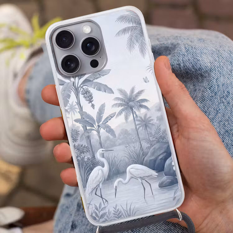 Vogel - Water - Tropisch - Natuur - Blauw Hoesje iPhone 16 Pro Max met koord klein -sfeer3
