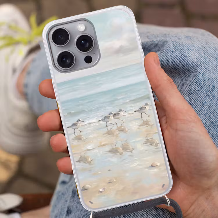 Vogels - Strand - Zee Hoesje iPhone 16 Pro Max met koord klein -sfeer3