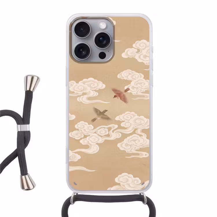 Vogels - Vliegen - Beige Hoesje iPhone 16 Pro Max met koord klein -3d