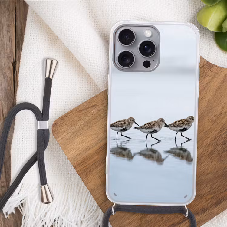 Vogels - Water - Grijs Hoesje iPhone 16 Pro Max met koord klein -sfeer4