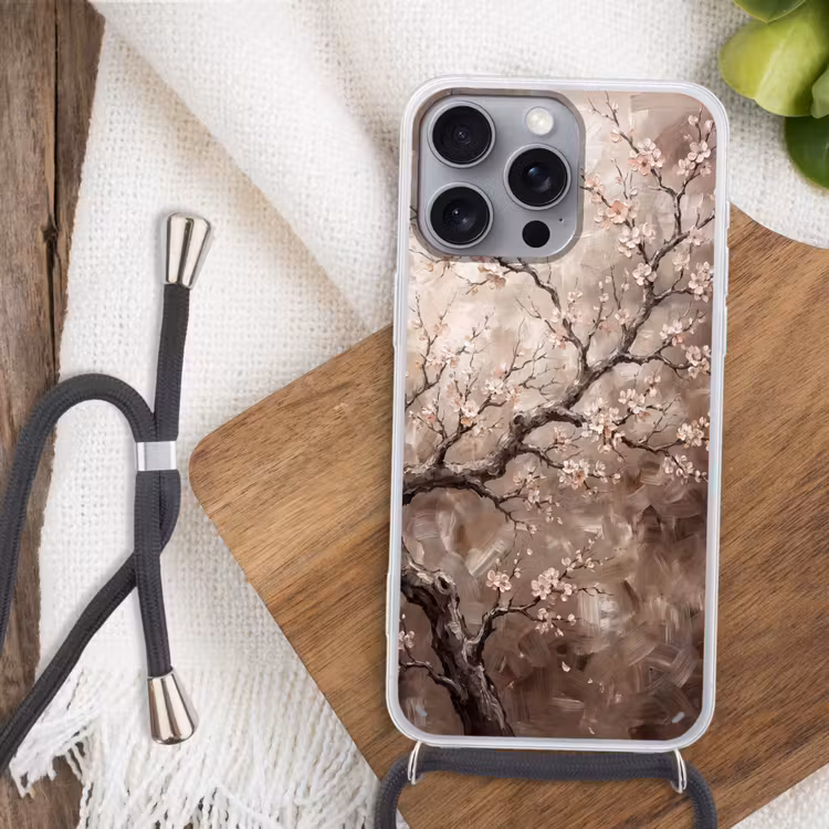 Bloesem - Takken - Schilderij - Beige - Serene Hoesje iPhone 16 Pro Max met koord klein -sfeer4