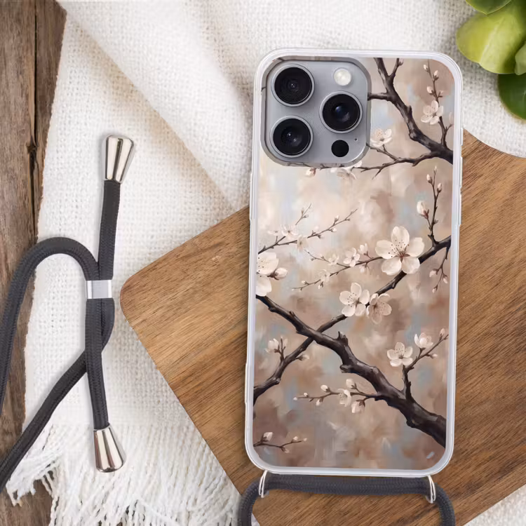Bloesem - Takken - Schilderij - Beige - Serene Hoesje iPhone 16 Pro Max met koord klein -sfeer4