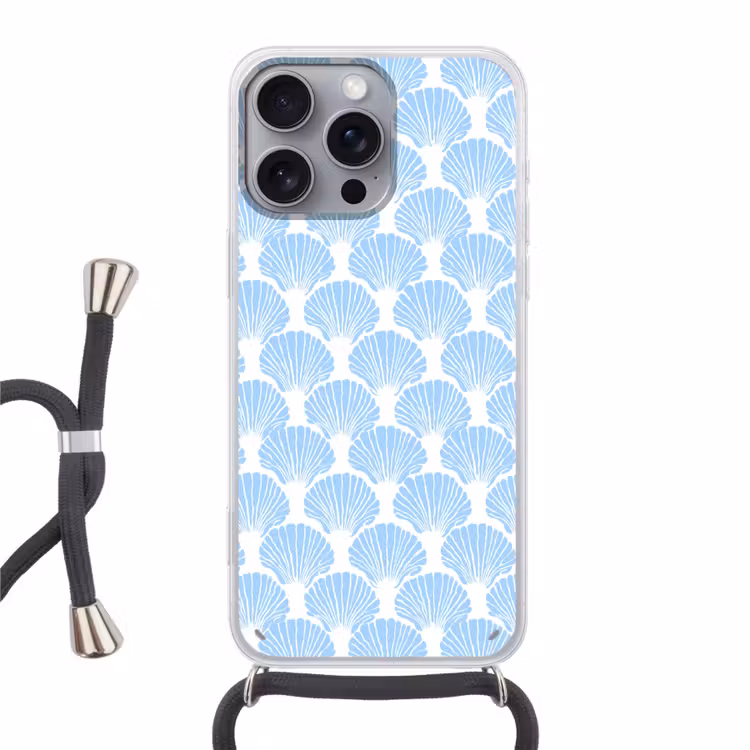 Blauw - Wit - Schelpen - Grafisch - Structuur Hoesje iPhone 16 Pro Max met koord klein 804 -3d