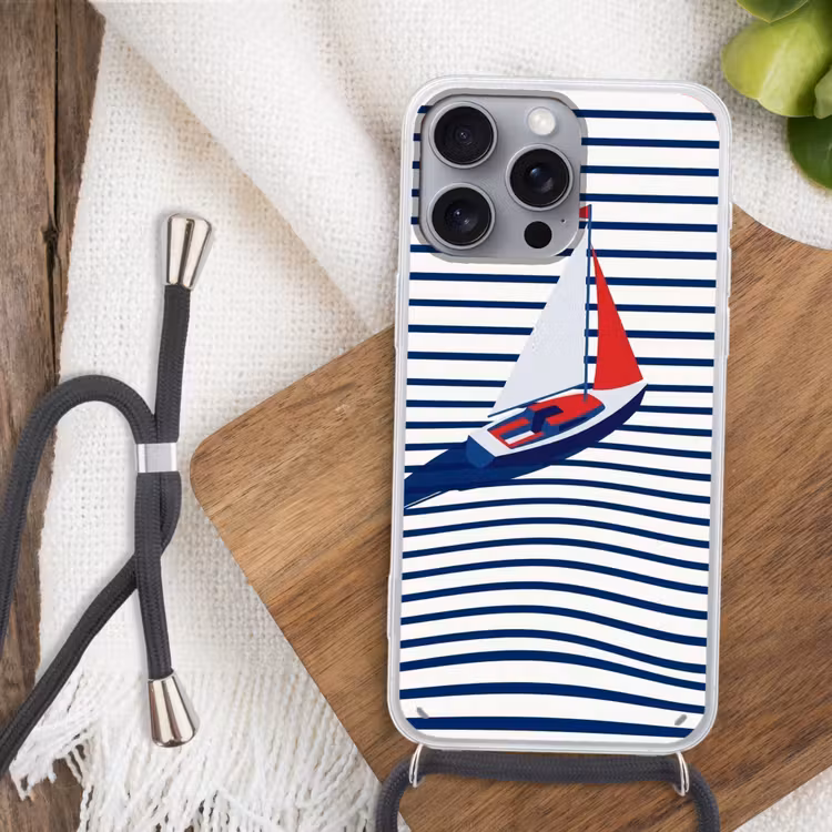Boot - Water - Abstract - Blauw Hoesje iPhone 16 Pro Max met koord klein -sfeer4