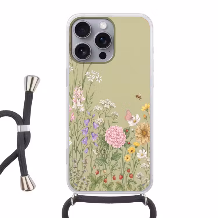 Botanisch - Bloemen - Kleurrijk Hoesje iPhone 16 Pro Max met koord klein -3d