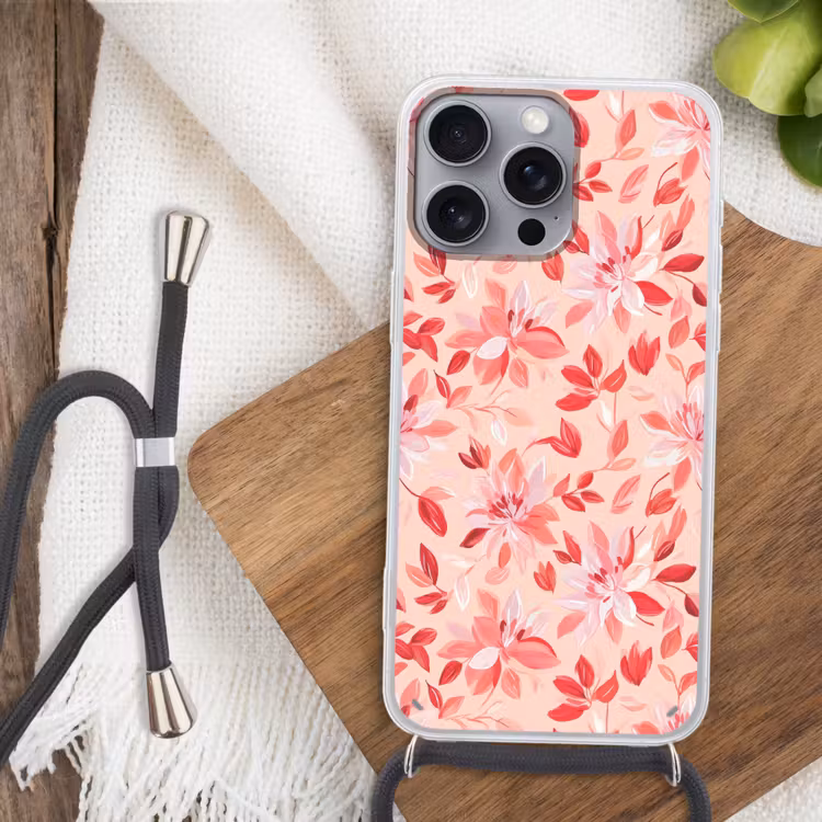Botanisch - Bloemen - Rood Hoesje iPhone 16 Pro Max met koord klein 804 -sfeer4