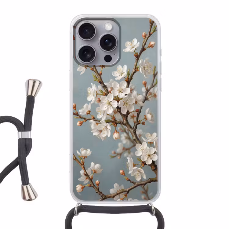 Botanisch - Stilleven - Blauw Hoesje iPhone 16 Pro Max met koord klein -3d