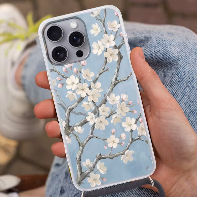 Takken - Kersenbloesem - Blauw Hoesje iPhone 16 Pro Max met koord klein -sfeer3