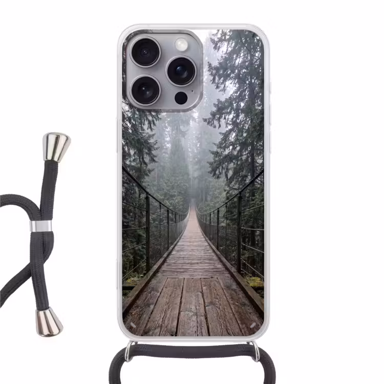 Brug - Bos - Mist - Natuur Hoesje iPhone 16 Pro Max met koord klein -3d