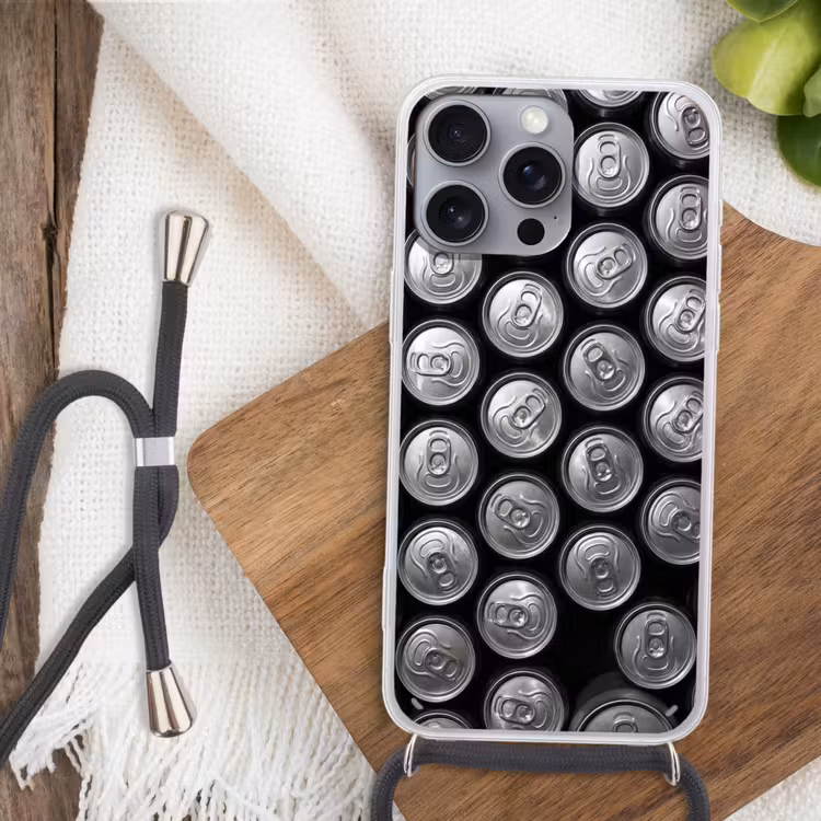 Blikjes - Aluminium - Patroon - Industrieel - Zilver Hoesje iPhone 16 Pro Max met koord klein -sfeer4