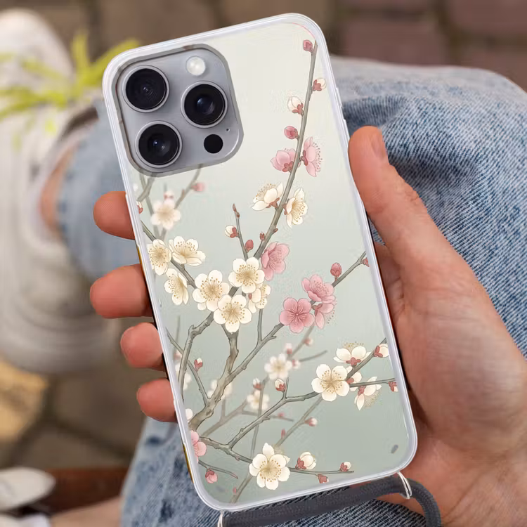 Kersen - Bloesem - Groen Hoesje iPhone 16 Pro Max met koord klein -sfeer3