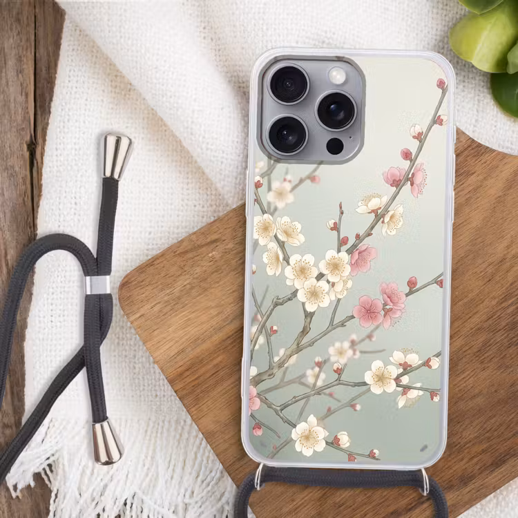Kersen - Bloesem - Groen Hoesje iPhone 16 Pro Max met koord klein -sfeer4