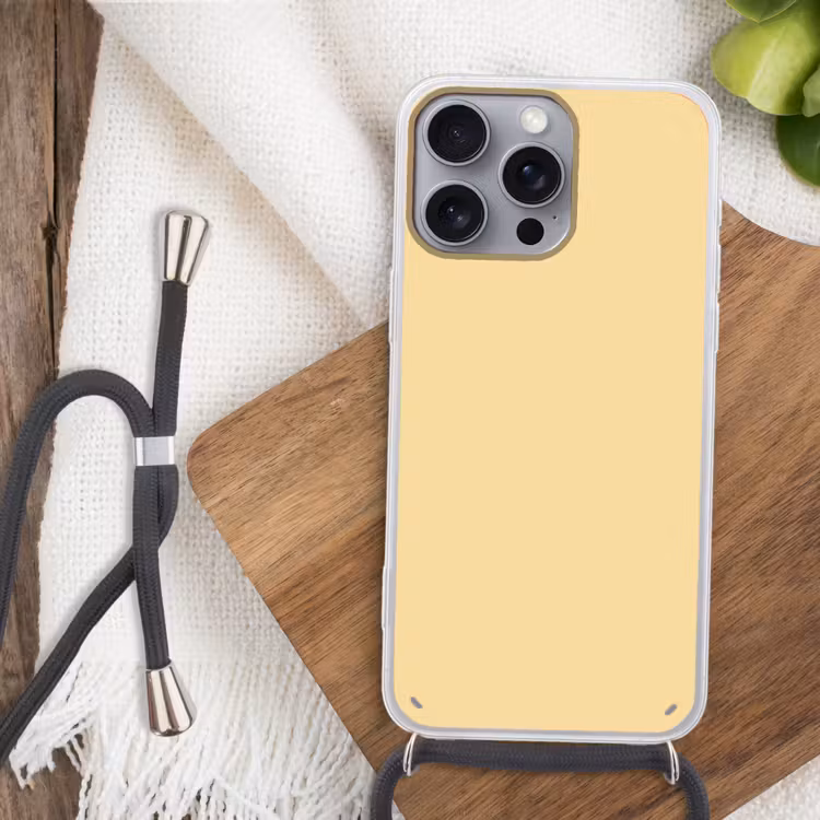 Cirkels - Abstract - Artistiek - Geel Hoesje iPhone 16 Pro Max met koord klein 804 -sfeer4