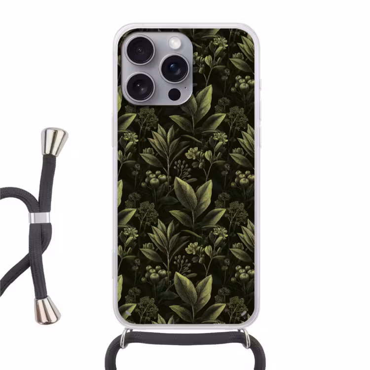 Klassiek - Donker - Botanisch - Planten Hoesje iPhone 16 Pro Max met koord klein 804 -3d