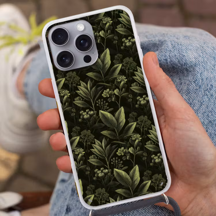 Klassiek - Donker - Botanisch - Planten Hoesje iPhone 16 Pro Max met koord klein 804 -sfeer3