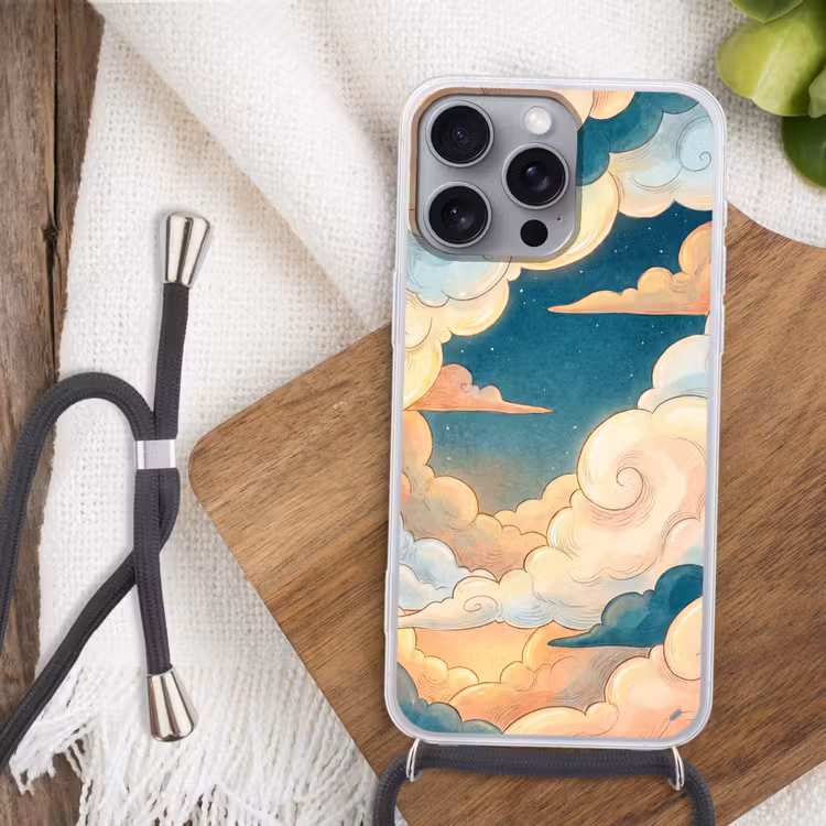 Wolk - Lucht - Natuur - Illustratief - Oranje Hoesje iPhone 16 Pro Max met koord klein -sfeer4