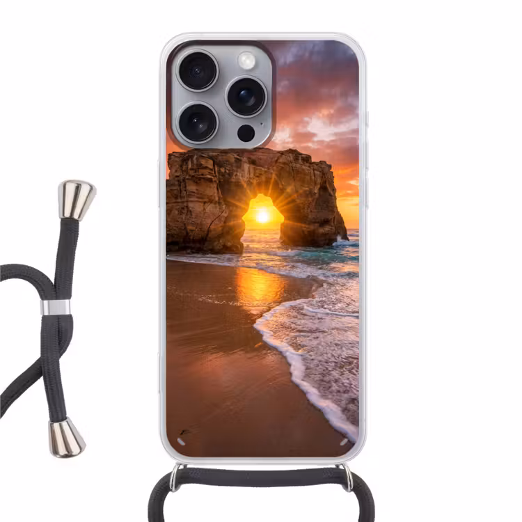 Kust - Rots - Zonsondergang - Zee - Natuur Hoesje iPhone 16 Pro Max met koord klein -3d