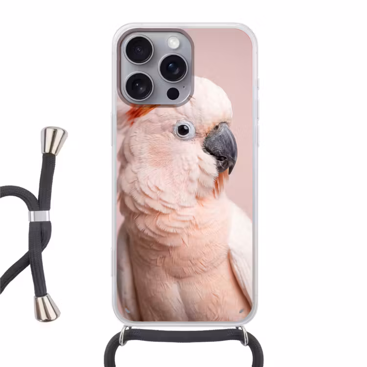 Kaketoe - Portret - Roze Hoesje iPhone 16 Pro Max met koord klein -3d