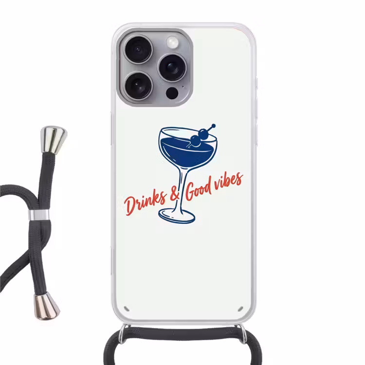 Cocktail - Glas - Illustratie - Blauw - Wit Hoesje iPhone 16 Pro Max met koord klein -3d