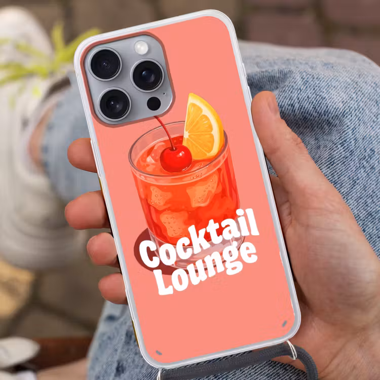 Cocktail Lounge - Glas - Koraal Hoesje iPhone 16 Pro Max met koord klein -sfeer3