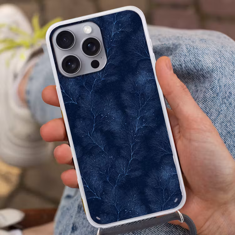 Koraal - Takken - Patroon - Nachtblauw Hoesje iPhone 16 Pro Max met koord klein 804 -sfeer3